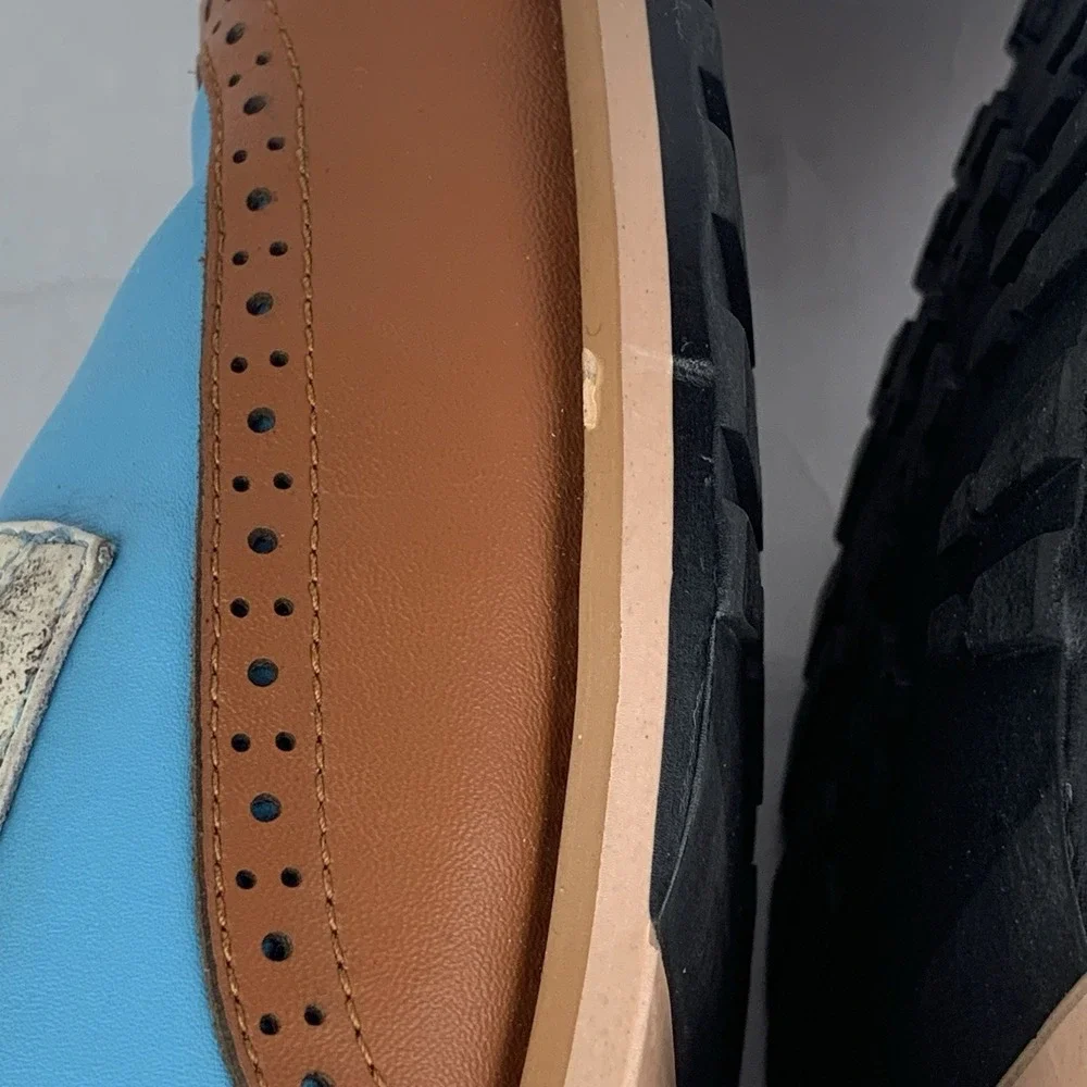 Men's Oxford Wingtip Leather Dress Shoes Baby Blue 2 Tone Floral Sz 10 US 43 EU